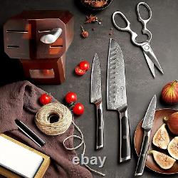 Ensemble de couteaux damassés avec bloc, ensemble de couteaux de cuisine 7 pièces