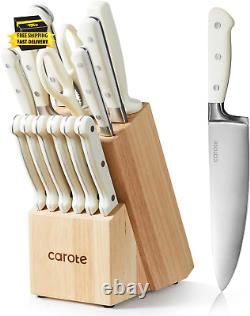 Ensemble de couteaux de 14 pièces avec bloc en bois Couteaux en acier inoxydable Lavables au lave-vaisselle