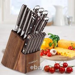 Ensemble de couteaux de 16 pièces avec aiguiseur intégré et bloc en bois en acier inoxydable allemand