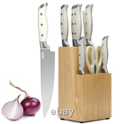 Ensemble de couteaux de 9 pièces avec bloc en bois, couteaux en acier inoxydable, lavables au lave-vaisselle