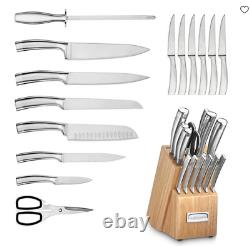 Ensemble de couteaux de bloc, ensemble de couteaux de cuisine de 15 pièces avec lames en acier pour une coupe précise, F Deli