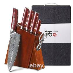 Ensemble de couteaux de chef TURWHO en acier japonais VG10 Damas, avec bloc de couteaux et ciseaux