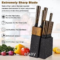 Ensemble de couteaux de cuisine 12 pièces avec bloc de rangement en acier inoxydable allemand à haute teneur en carbone
