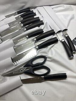 Ensemble de couteaux de cuisine BRODARK avec bloc, 15 pièces ultra tranchantes en acier inoxydable allemand