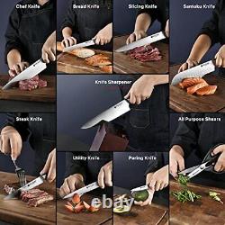 Ensemble de couteaux de cuisine BRODARK avec bloc en acier inoxydable allemand de qualité alimentaire de 15 pièces