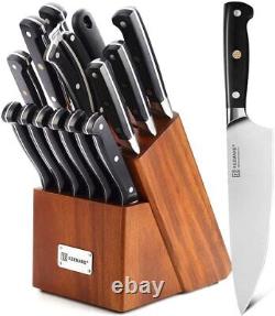 Ensemble de couteaux de cuisine KEEMAKE 15 pièces avec bloc, couteaux de chef ultra tranchants et ciseaux