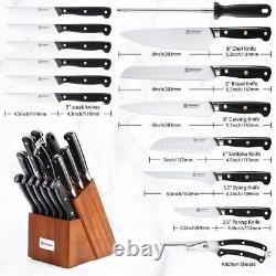 Ensemble de couteaux de cuisine KEEMAKE 15 pièces avec bloc, couteaux de chef ultra tranchants et ciseaux