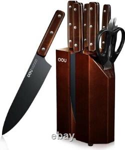 Ensemble de couteaux de cuisine OOU UC4120 8 pièces avec bloc, acier inoxydable à haute teneur en carbone. NOUVEAU