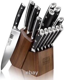 Ensemble de couteaux de cuisine SHAN ZU 14 pièces en acier inoxydable professionnel avec support