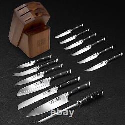 Ensemble de couteaux de cuisine SHAN ZU 14 pièces en acier inoxydable professionnel avec support