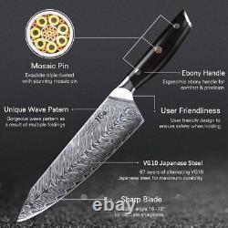 Ensemble de couteaux de cuisine TURWHO 5 pièces: couteaux de chef japonais VG10 en acier de Damas avec bloc
