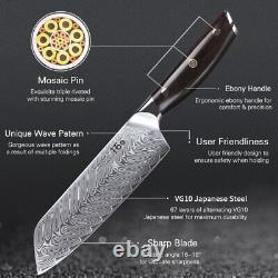 Ensemble de couteaux de cuisine TURWHO 5 pièces: couteaux de chef japonais VG10 en acier de Damas avec bloc