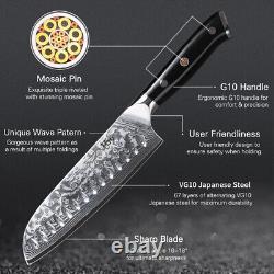 Ensemble de couteaux de cuisine TURWHO avec ciseaux, couteau de chef en acier damas VG10 et rangement en bloc