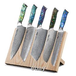 Ensemble de couteaux de cuisine TURWHO comprenant un bloc en acier damas japonais VG10 et 6 couteaux de chef