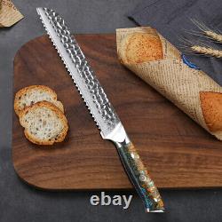 Ensemble de couteaux de cuisine TURWHO de 7 pièces avec bloc et ciseaux en acier damas japonais VG10.