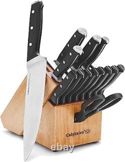 Ensemble de couteaux de cuisine avec bloc auto-affûtant, 15 pièces de couteaux classiques en acier carbone élevé.