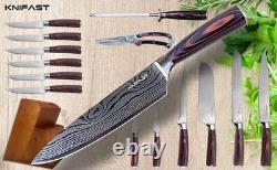 Ensemble de couteaux de cuisine de 16 pièces avec bloc en bois en acier inoxydable au carbone de haute qualité provenant d'Allemagne