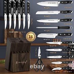 Ensemble de couteaux de cuisine de 18 pièces avec bloc en bois - Couteau de chef en acier inoxydable allemand