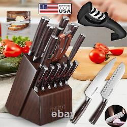 Ensemble de couteaux de cuisine en acier inoxydable, couperet à viande, couteau de chef avec bloc de couteaux et aiguiseur