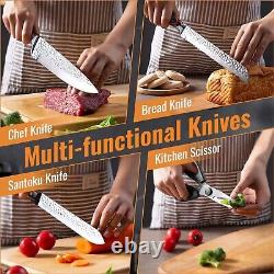 Ensemble de couteaux de cuisine en acier inoxydable de qualité supérieure, comprenant 15 pièces et un bloc de chef.