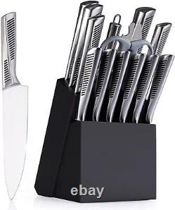 Ensemble de couteaux de cuisine en acier inoxydable pour chef, 15 pièces avec bloc