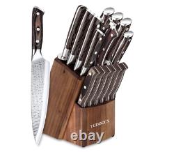 Ensemble de couteaux de cuisine, ensemble de 16 pièces avec affûteur intégré et bloc en bois.