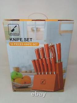 Ensemble de couteaux de cuisine japonais Imarku 16 pièces + bloc, acier au carbone haute qualité orange