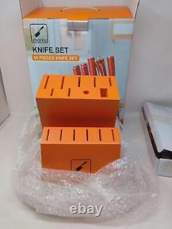 Ensemble de couteaux de cuisine japonais Imarku 16 pièces + bloc, acier au carbone haute qualité orange