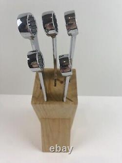 Ensemble de couteaux en acier inoxydable inspiré de la clé à boîte à outils Snap-on, 5 pièces avec bloc en bois