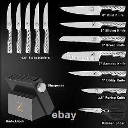 Ensemble de couteaux, ensemble de couteaux de 14 pièces pour la cuisine avec bloc, ensemble de couteaux de cuisine en une seule pièce