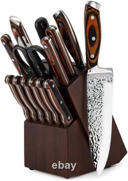 Ensemble de couteaux, ensemble de couteaux de cuisine avec bloc, ensemble de couteaux ultra-tranchants de 15 pièces avec S.