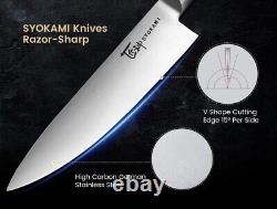 Ensemble de couteaux japonais en acier au carbone de 14 pièces avec bloc magnétique rotatif à 360°