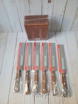 Nouveau bloc de couteaux à steak en bois de prunier WUSTHOF de 6 pièces dans une boîte fabriqué en Allemagne