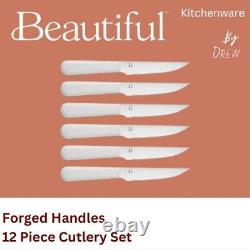 Superbe ensemble de couteaux de cuisine forgés en 12 pièces en blanc avec bloc de rangement en bois, par.